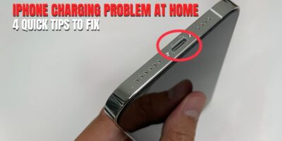 Close-up of an iPhone charging port highlighted with a red circle, illustrating the “iPhone Charging Problem At Home: 4 Quick Tips To Fix” topic.