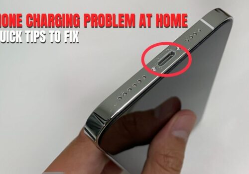 Close-up of an iPhone charging port highlighted with a red circle, illustrating the “iPhone Charging Problem At Home: 4 Quick Tips To Fix” topic.