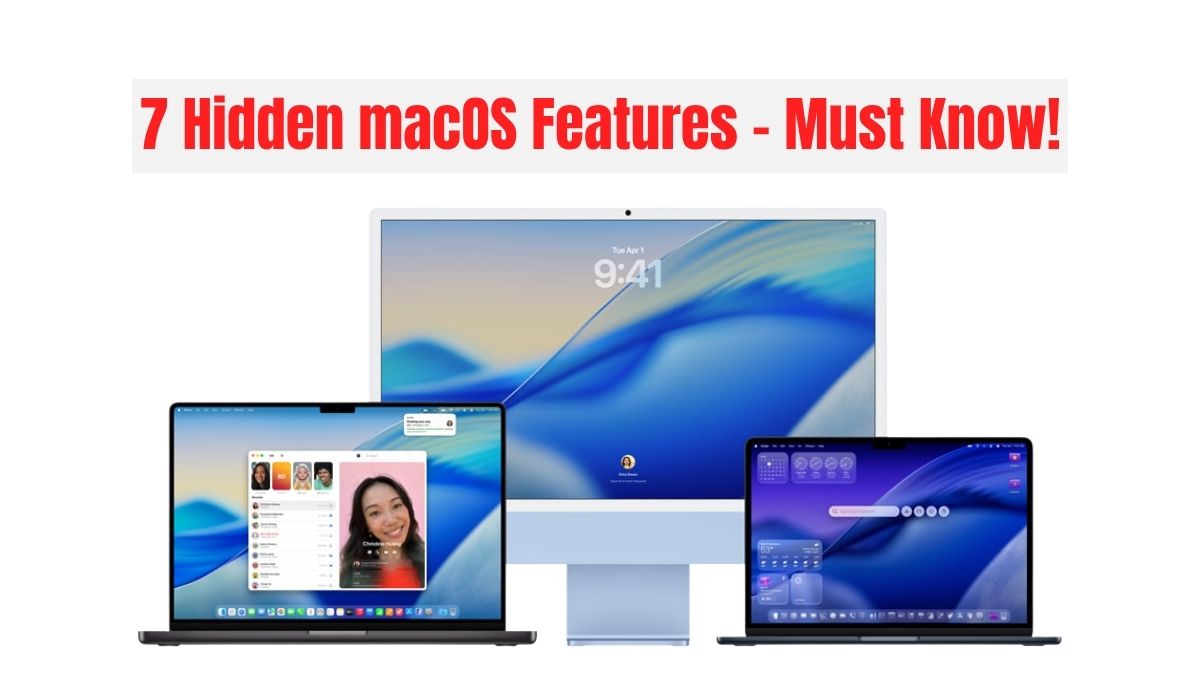 Three Apple devices showcasing different screens illustrate 7 hidden macOS features every MacBook user must know for better productivity.