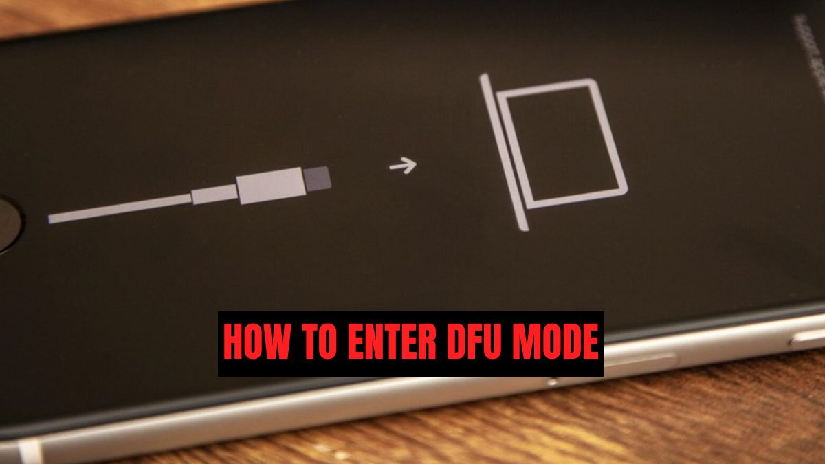 iPhone screen showing a cable and computer icon, indicating instructions for how to enter DFU mode on iPhone for system recovery.