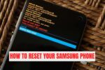 Samsung phone displaying the Android Recovery screen with “factory data reset” highlighted, showing how to reset your Samsung phone manually.