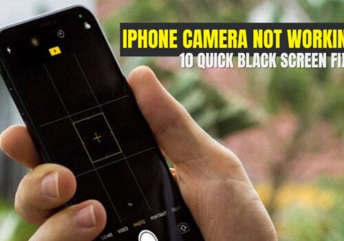 A person holding an iPhone with the camera app open showing a black screen, illustrating the issue in “iPhone Camera Not Working? 10 Quick Black Screen Fixes.”