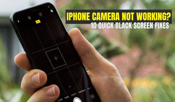 A person holding an iPhone with the camera app open showing a black screen, illustrating the issue in “iPhone Camera Not Working? 10 Quick Black Screen Fixes.”