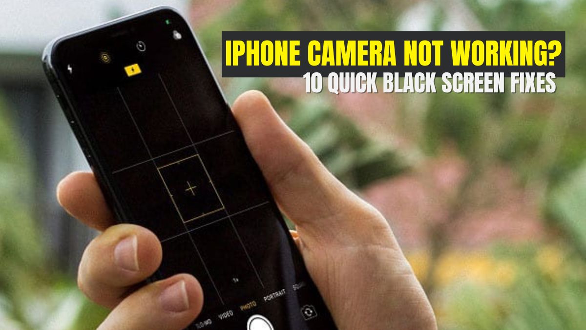 A person holding an iPhone with the camera app open showing a black screen, illustrating the issue in “iPhone Camera Not Working? 10 Quick Black Screen Fixes.”