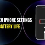 Illustration showing an iPhone with a low battery icon and text highlighting 11 hidden iPhone settings to boost battery life.