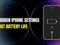 Illustration showing an iPhone with a low battery icon and text highlighting 11 hidden iPhone settings to boost battery life.