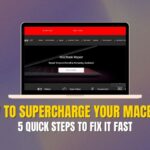 A MacBook displaying a repair website, highlighting services in Auckland under the heading “How to Supercharge Your MacBook Performance.”