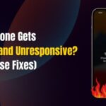 Graphic showing an iPhone with a temperature warning and flames, illustrating why iPhone gets hot and unresponsive.