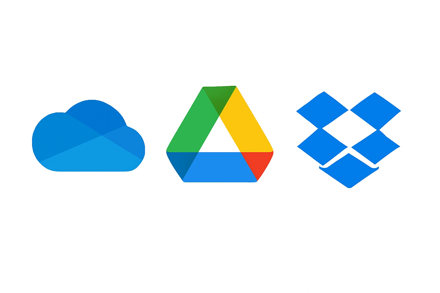 Logos of OneDrive, Google Drive, and Dropbox representing cloud storage services used to back up data before resetting a Surface device.