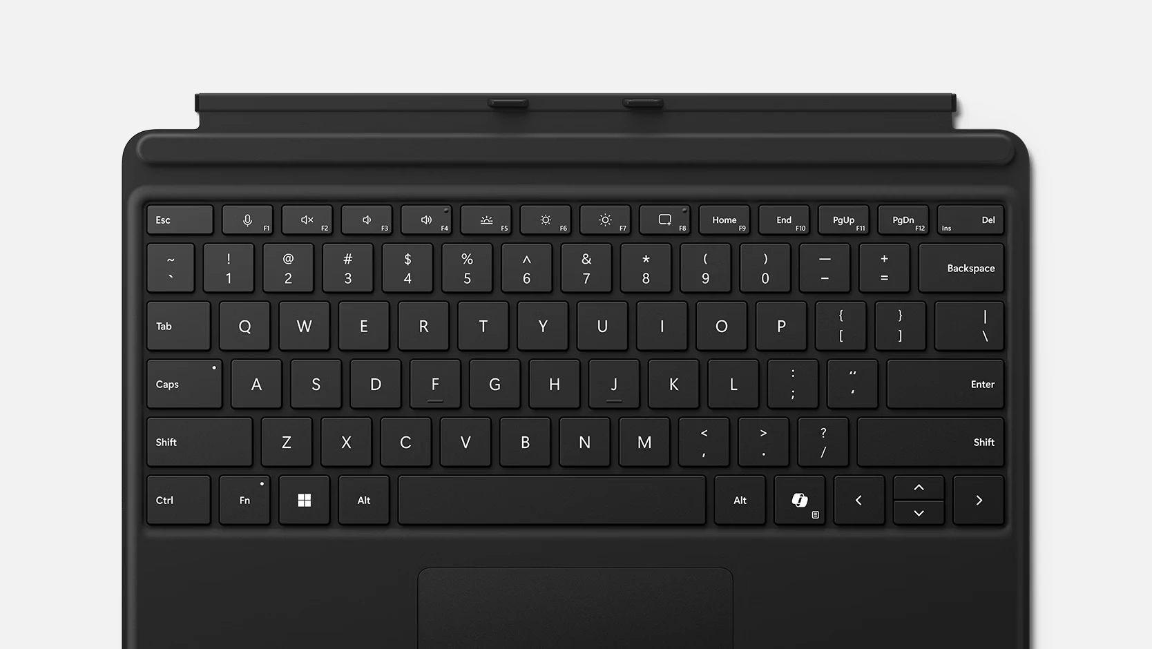 How To Fix Microsoft Surface Keyboard That Isn't Working? 1 Overhead view of a black Microsoft Surface detachable keyboard, illustrating the “Quick Check: Is Your Surface Keyboard Really Broken?” step.