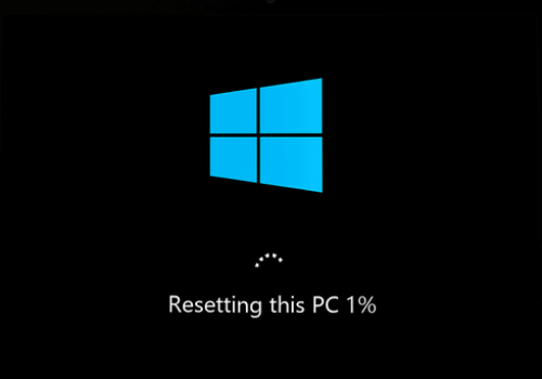 Windows reset screen showing progress at 1% with a message stating “Resetting this PC” on a Microsoft Surface device.